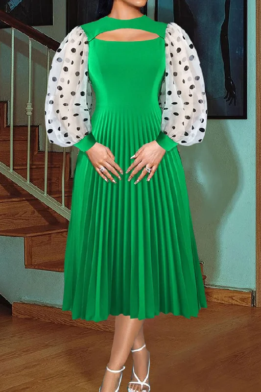 Stylish Outerwear Clothing For Women Insane Discount Onslaught Polka Dot Patchwork Stunning Cutout Pleated Midi Dress