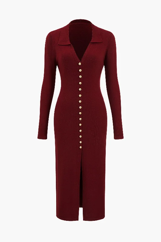 Formal Attire For Women Relaxed Style Button Sweater Maxi Dress