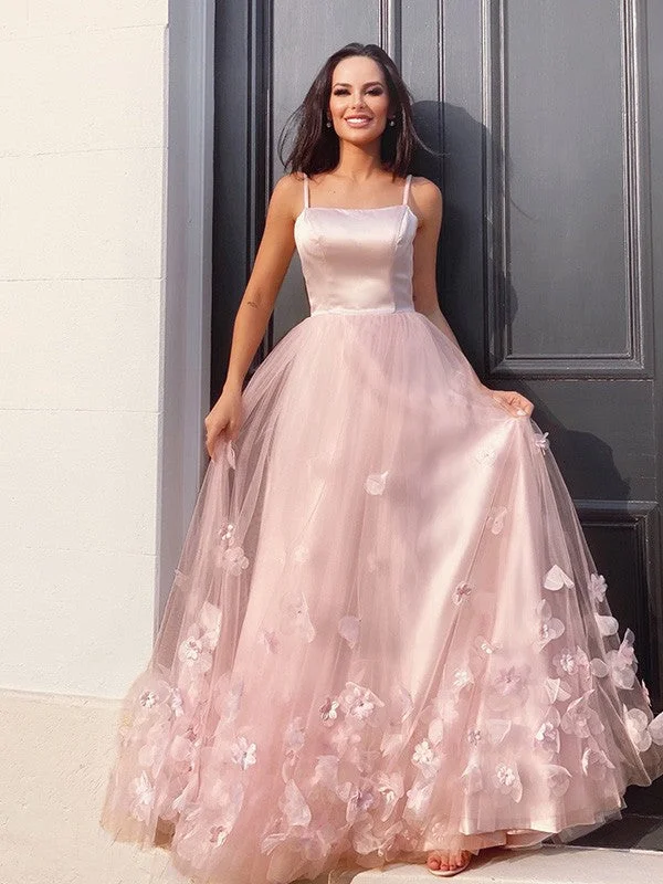 Women's Activewear Apparel New In This Season A-Line/Princess Tulle Hand-Made Flower Straps Floor-Length Sleeveless Dresses