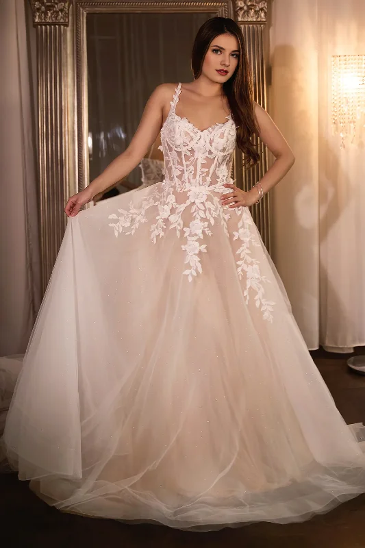 Women's Evening Outfit Subtle Sophistication Lace applique long sleeveless tight corset wedding dress