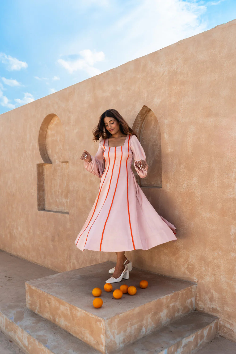 Charming Women's Outfit For Special Occasions Versatile Outfits Pink Maxi Dress- Orange Braids