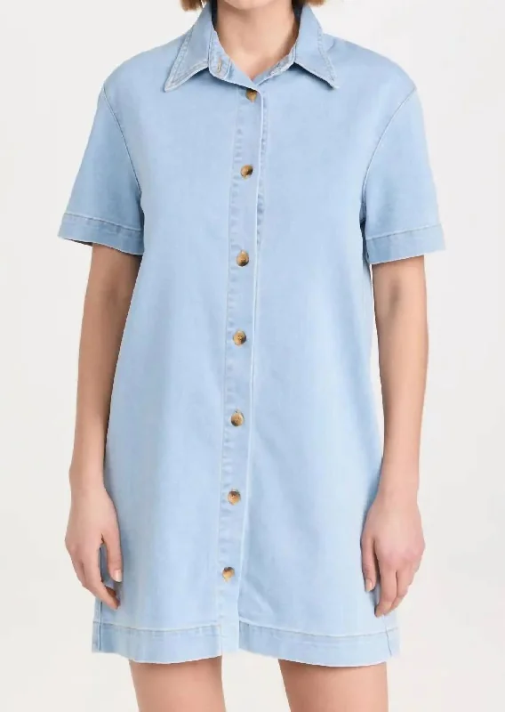 Timeless Style Promotions Soft Denim Shirt Dess In Washed Blue