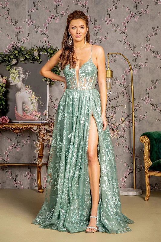 Women's Charming Outfit For Events Seasonal Clearance Sequin Print Sleeveless A-line Slit Gown by GLS Gloria GL3254 Women's Charming Outfit For Events Seasonal Clearance Sequin Print Sleeveless A-line Slit Gown by GLS Gloria GL3254