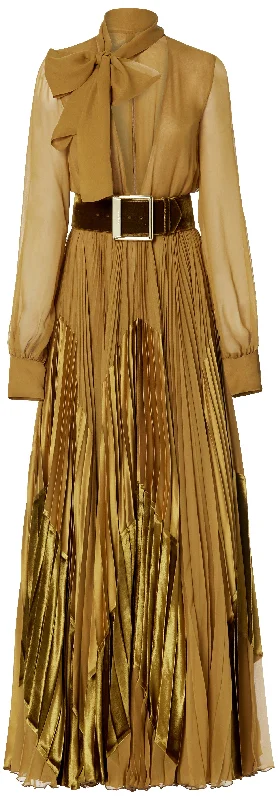 Comfortable Outfit For Women Exclusive Sale Tie-Neck Pleated Maxi Dress