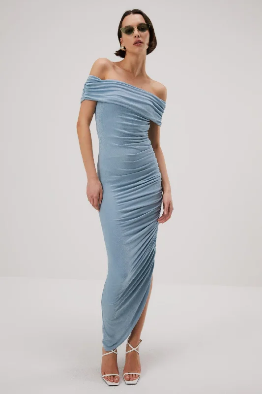 Fashionable Women's Clothes Trendy Threads Misha Keoni Slinky Jersey Midi Dress - Sterling Blue