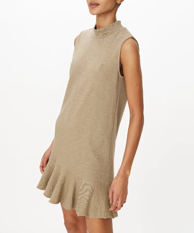 Women's Activewear Attire Stylish Basics Heavy Slub Jersey Turtleneck Mini Dress - Faded Army