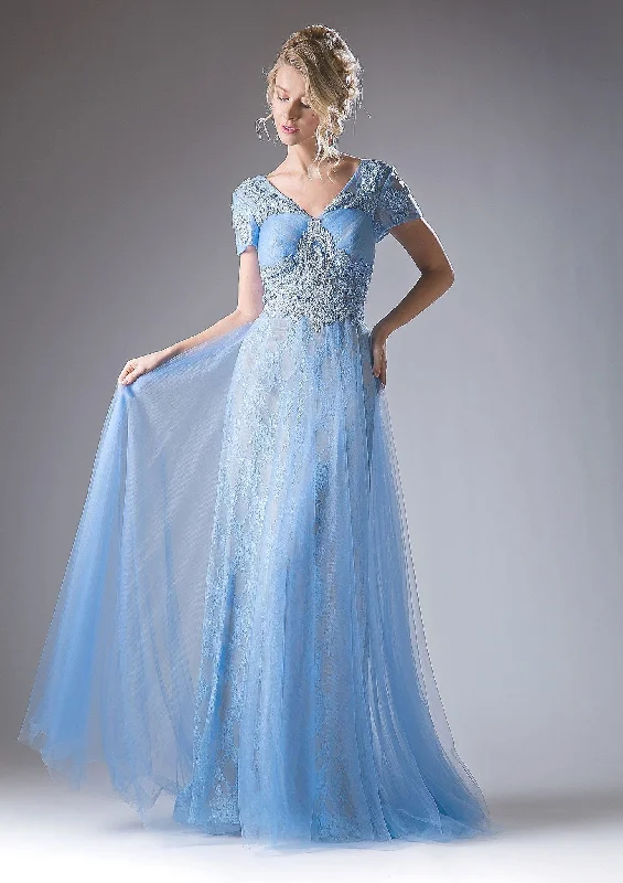 Women's Active Clothing Limited Time Offers Beaded Lace Short Sleeve Gown by Cinderella Divine CD004