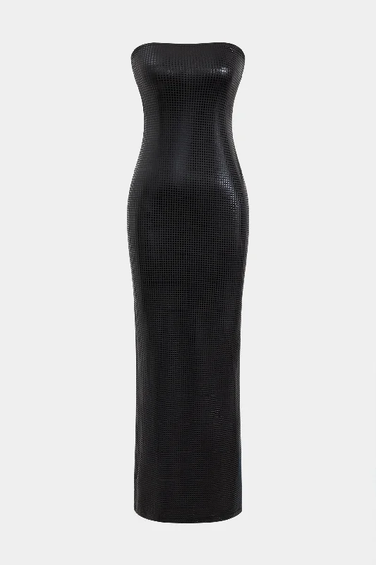 Women's Classic Attire Urban Sophistication Backless Strapless Slit Maxi Dress