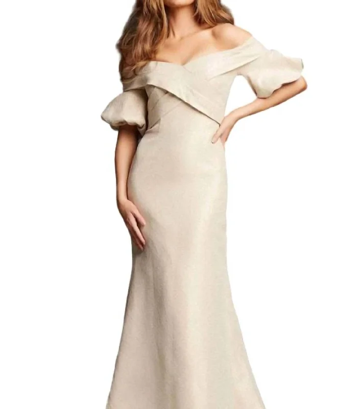 Your Favorite Items, Now At Lower Prices Off The Shoulder Bubble Sleeve In Gold