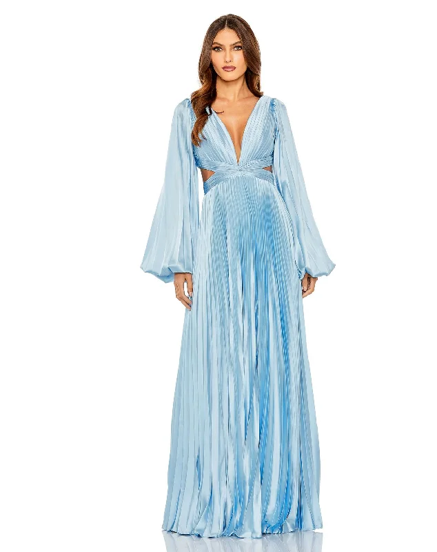Women's Relaxed Outfit Fashion Essentials Mac Duggal 26737 Long Sleeve Pleated Formal Dress