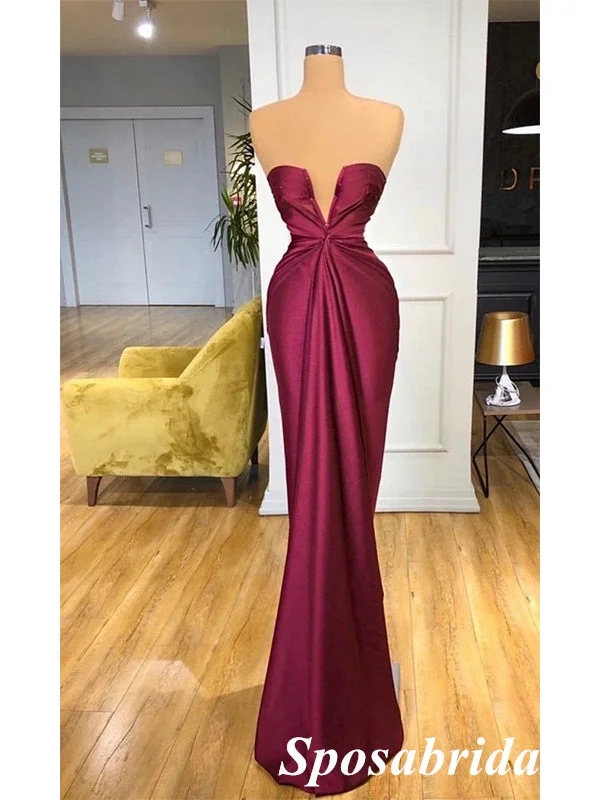 Women's Plus-Size Attire Cool Prices Sexy Soft Satin Sweetheart V-Neck Sleeveless Mermaid Long Prom Dresses, PD3901