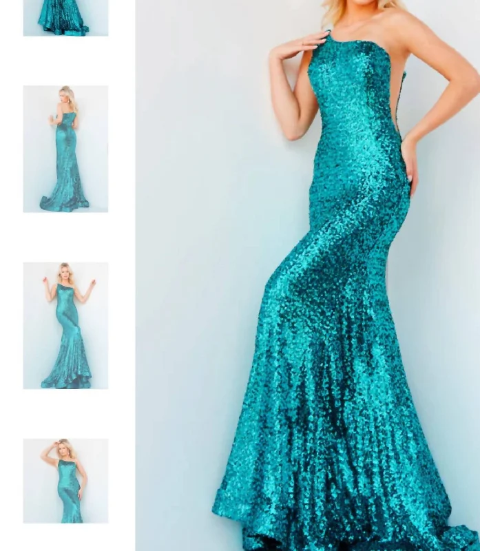 Unleash Your Style Sequin One Shoulder In Turquoise
