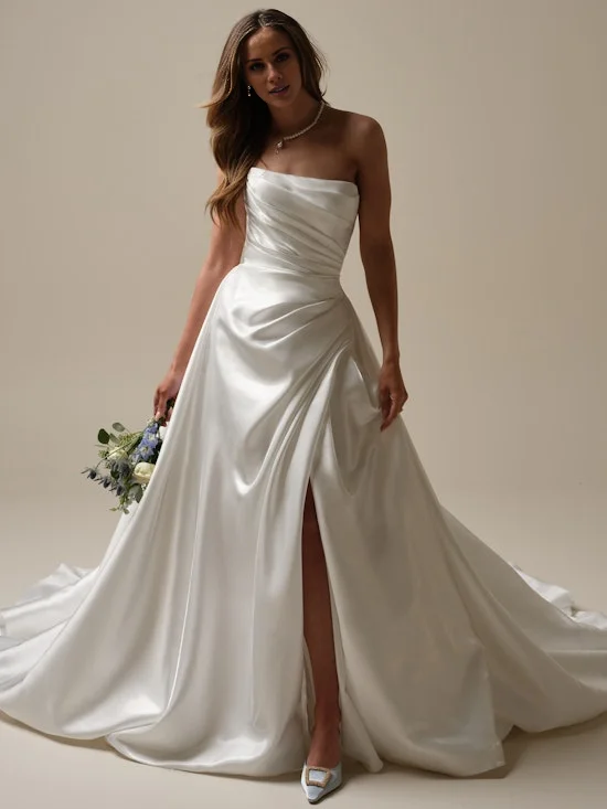 Women's Stylish Outdoor Outfit Great Deals On Ethnic Cultural Wear Asymmetric A-line satin and floor length wedding dress