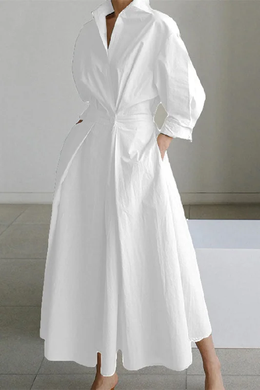 Women's Outfit Exclusive Designer Collection Solid Color Commuting Pocket Midi Dress