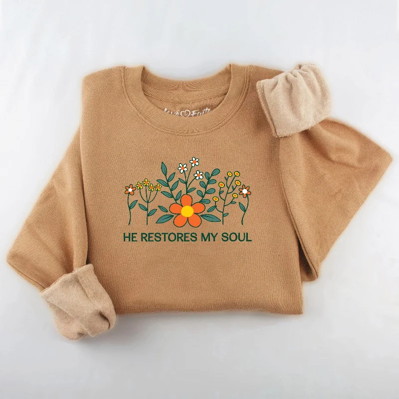 Women's Comfortable Lounge Attire Elegant Style He Restores My Soul Sweatshirt