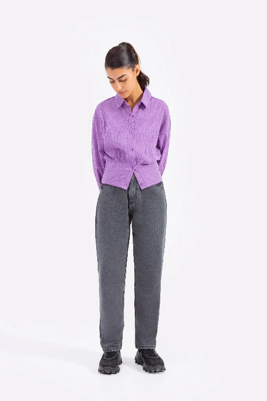 Women's Comfy Loungewear Outfit Urban Femme Streetwear Check Pleated Crop Shirt