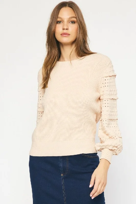 Timeless Women's Clothes Effortless Sophistication Sweet Ruffles Oatmeal Textured Sweater