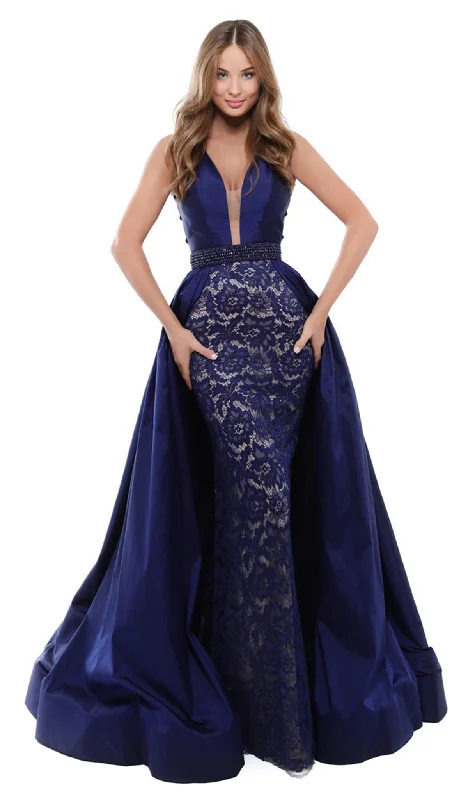 Bold Patterns Tarik Ediz - V Neck Floral Lace Skirt with Overskirt 50430