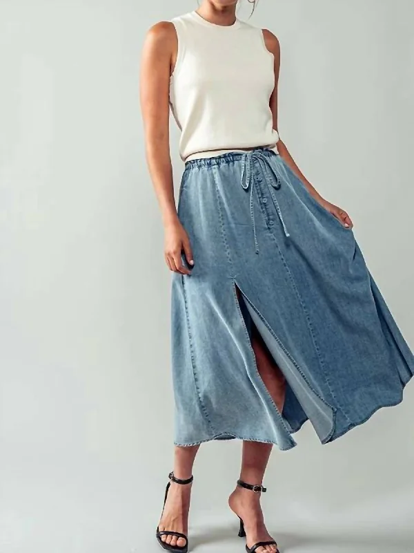 Women's Chic Outerwear Outfit Tropical Island - Inspired Attire Street Style Denim Asymmetrical Leg Slit Skirt
