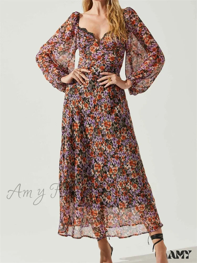Discount Extravaganza Amy Fashion - Women Spring Fall Vintage Floral Print V-neck Puff Sleeve Fashion Backless Holiday Vestido Discount Extravaganza Amy Fashion - Women Spring Fall Vintage Floral Print V-neck Puff Sleeve Fashion Backless Holiday Vestido