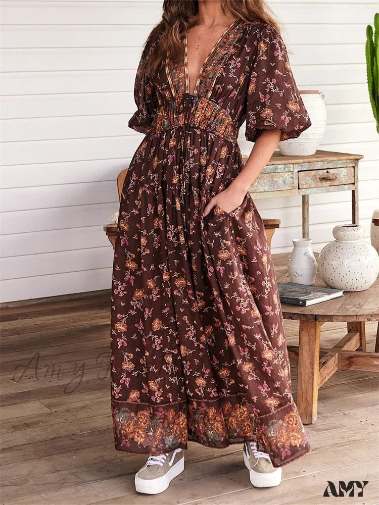 Unleash Your Trendy Side Amy Fashion - Vintage Women Summer Beach Short Sleeve Deep V Neck Boho Floral Print Party Female Vestidos New Unleash Your Trendy Side Amy Fashion - Vintage Women Summer Beach Short Sleeve Deep V Neck Boho Floral Print Party Female Vestidos New