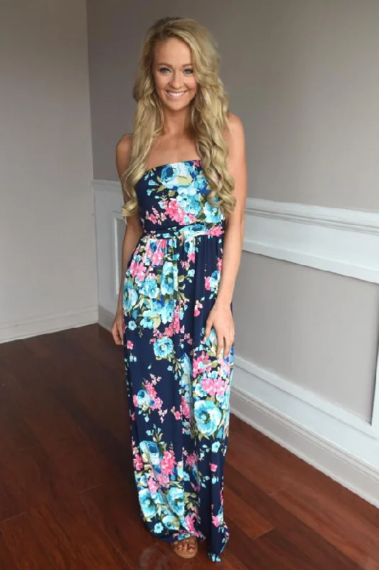 Save On Classic Elegant Styles Navy Floral Maxi
