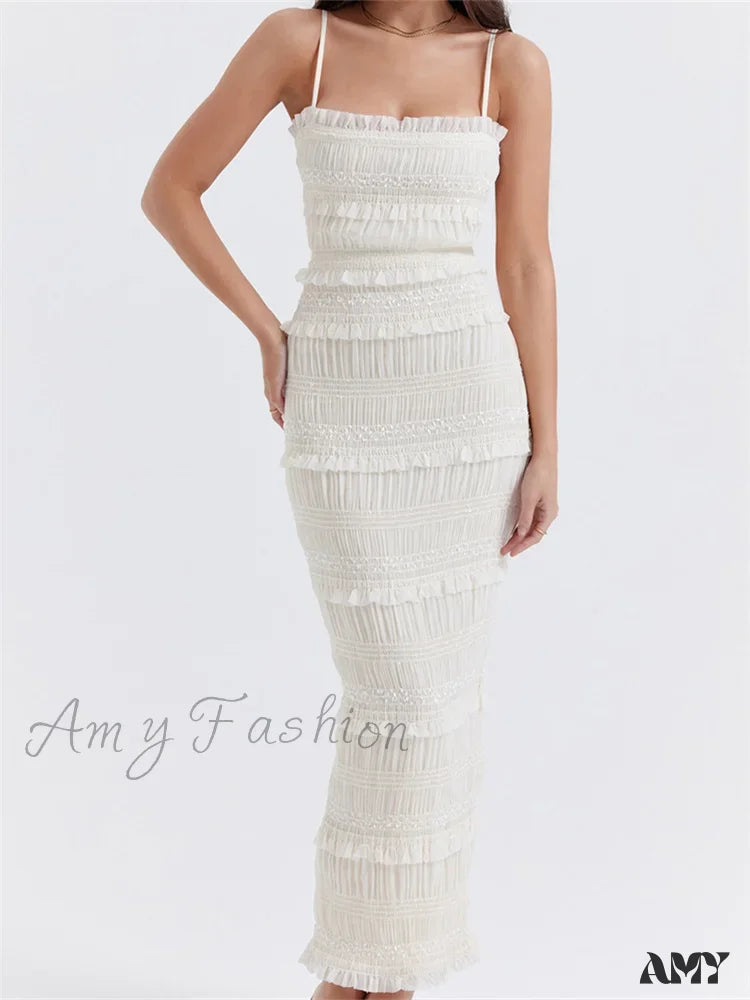 Limited - Edition Drops Amy Fashion - Y2K Ruched Sleeveless Strap Sling for Women Ruffles Square Neck Low Cut Back Split Female Vestidos Limited - Edition Drops Amy Fashion - Y2K Ruched Sleeveless Strap Sling for Women Ruffles Square Neck Low Cut Back Split Female Vestidos