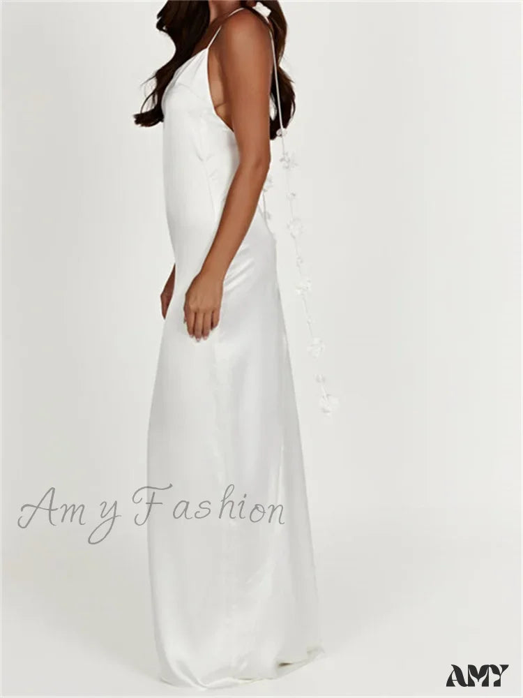 Wardrobe Upgrade Amy Fashion - Satin Backless Spaghetti Strap for Women Sexy Backless 3D Flower Tassels Party Cocktail Y2K Vestidos Wardrobe Upgrade Amy Fashion - Satin Backless Spaghetti Strap for Women Sexy Backless 3D Flower Tassels Party Cocktail Y2K Vestidos