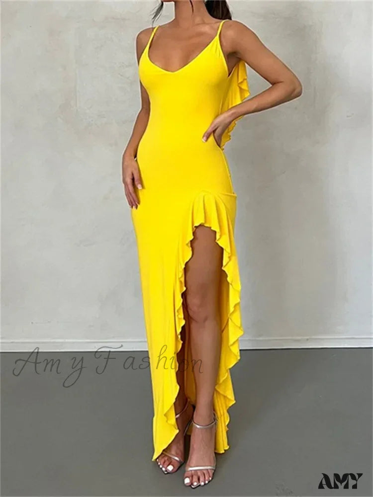 Attire Sale Amy Fashion - Women Spaghetti Strap Backless Ruffles Sexy Slim Fit V Neck Sleeveless Strap Ruched Beach Vestidos Attire Sale Amy Fashion - Women Spaghetti Strap Backless Ruffles Sexy Slim Fit V Neck Sleeveless Strap Ruched Beach Vestidos