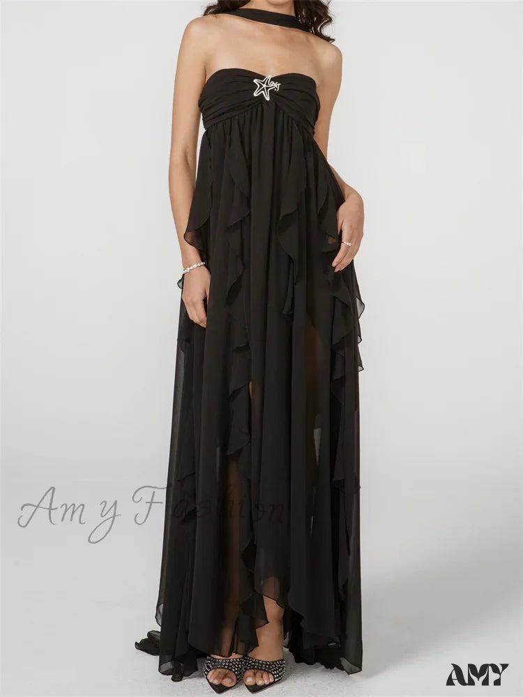 Feminine Grace Amy Fashion - Women Y2K Tube Sexy Strapless Off Shoulder Ruffle Tassel Evening Party Halter Backless Vestidos Feminine Grace Amy Fashion - Women Y2K Tube Sexy Strapless Off Shoulder Ruffle Tassel Evening Party Halter Backless Vestidos