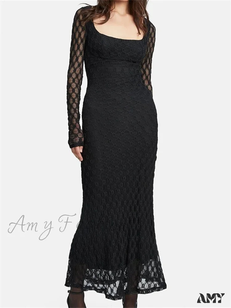 Luxury Comfort Amy Fashion - Elegant Women Spring Autumn Party See Through Sleeve Square Neck Lace Floral Slim Fit Vestidos Luxury Comfort Amy Fashion - Elegant Women Spring Autumn Party See Through Sleeve Square Neck Lace Floral Slim Fit Vestidos