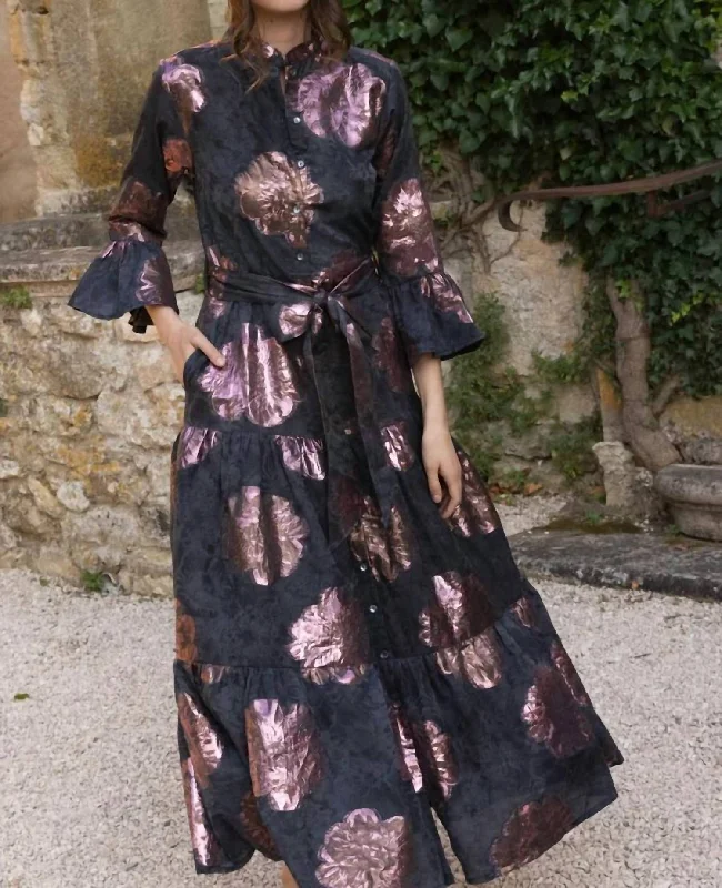 Chic Urban Fashion Look Ruffle Collar Bell Maxi- Rosa Black