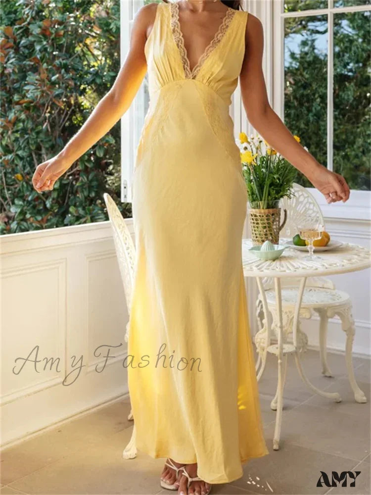 Mid - Week Surprise Amy Fashion - Women Sleeveless Formal Lace Patchwork Deep V Neck Backless Evening Wedding Cocktail Party Vestidos Mid - Week Surprise Amy Fashion - Women Sleeveless Formal Lace Patchwork Deep V Neck Backless Evening Wedding Cocktail Party Vestidos